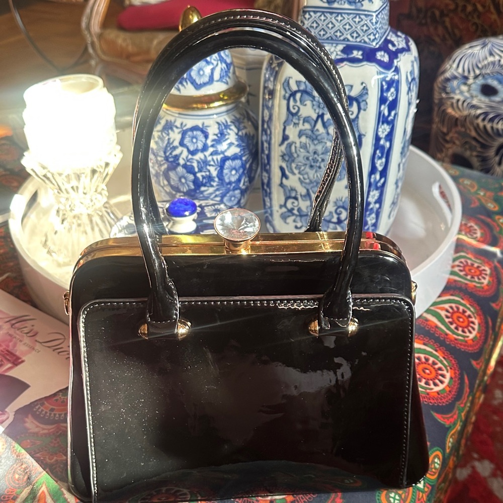 Elegant Black Patent Leather Handbag